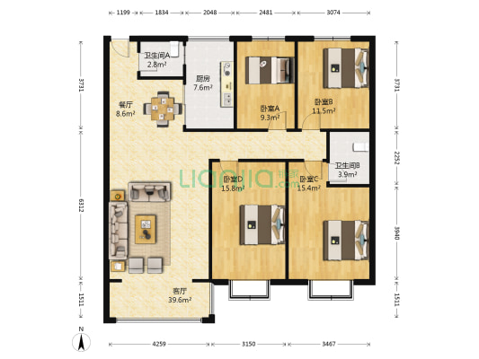 绿苑小区天源居 4室2厅2卫 129平方