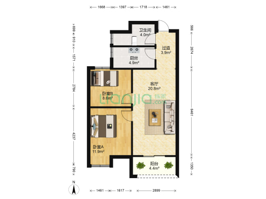 瑞禾景苑 2室1厅1卫 82平方