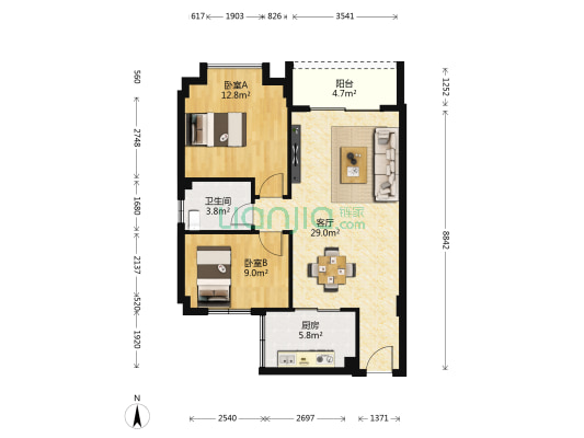 龙禧雅轩 2室1厅1卫 84平方