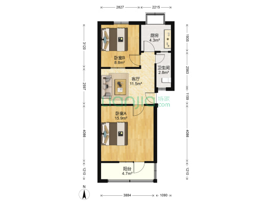 郑州电器装备总厂家属院 2室1厅1卫 60平方