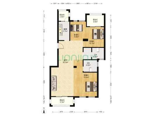 星海湾家园南区 3室1厅2卫 124平方