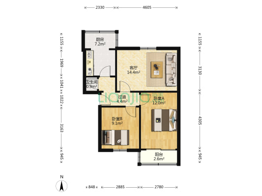 大有巷1号 2室1厅1卫 60平方