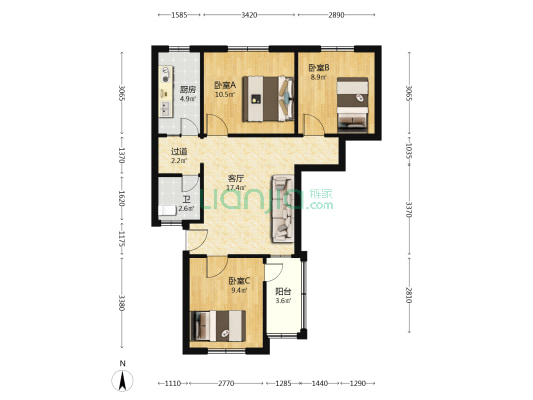 马家屯社区 3室1厅1卫 77平方