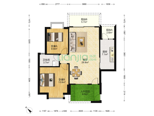 华标荔苑 2室1厅1卫 90平方