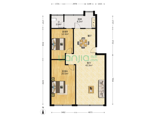 学院路 2室1厅1卫 100平方