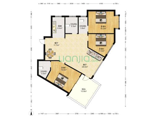 东方前城北区 3室2厅3卫 138平方