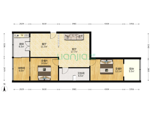 公路局北宿舍 2室2厅1卫 84平方