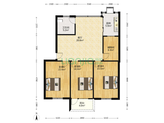 新福路25号 3室1厅1卫 106平方