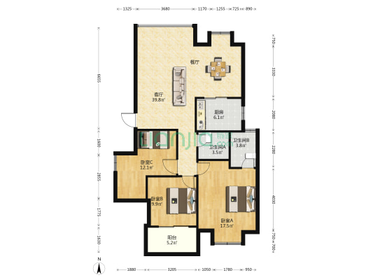 世纪名苑 3室1厅2卫 114平方