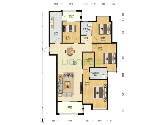 保利时代k33项目 4室1厅2卫 160平方