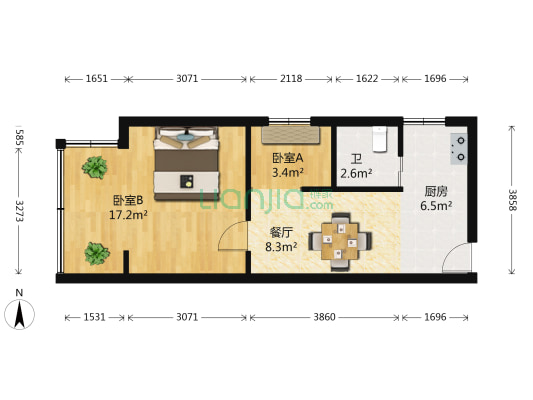 国都公寓 2室1厅1卫 53平方