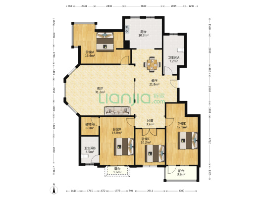 中润·华侨城三组团 4室2厅2卫 195平方