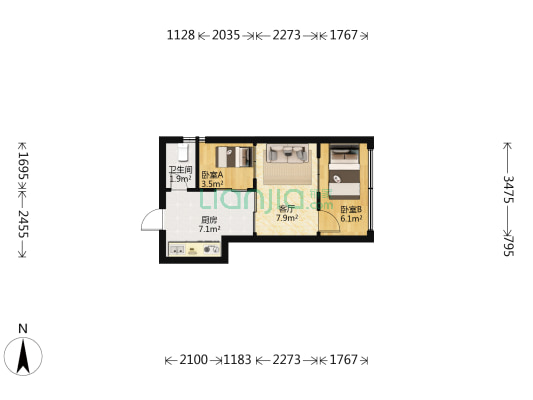 田边路106号 2室1厅1卫 50平方