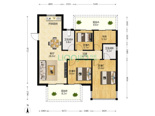 建发和玺 4室1厅2卫 109平方