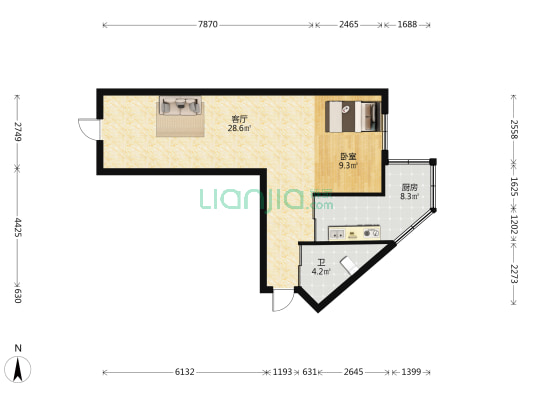 华天新居 1室1厅1卫 55平方
