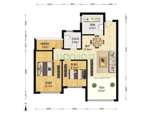 中港翡翠城 2室1厅1卫 89平方