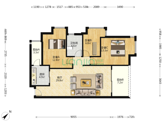 新时代家园 3室1厅1卫 93平方