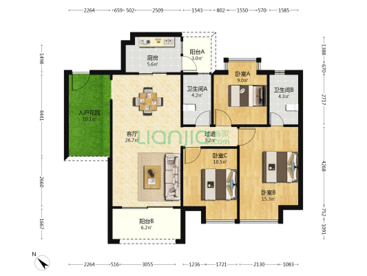 大欣世纪花园2期 3室1厅2卫 118平方