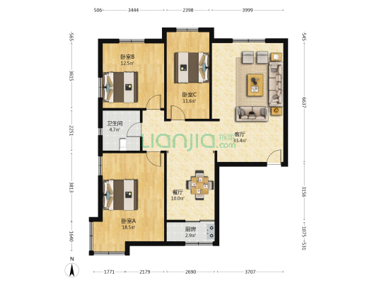 金城嘉园 3室2厅1卫 127平方