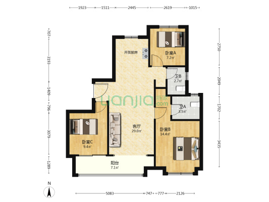 中南樾府 3室1厅2卫 105平方
