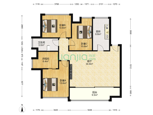 九龙仓御园二期 3室1厅1卫 137平方
