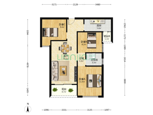 育德华府 3室1厅1卫 89平方