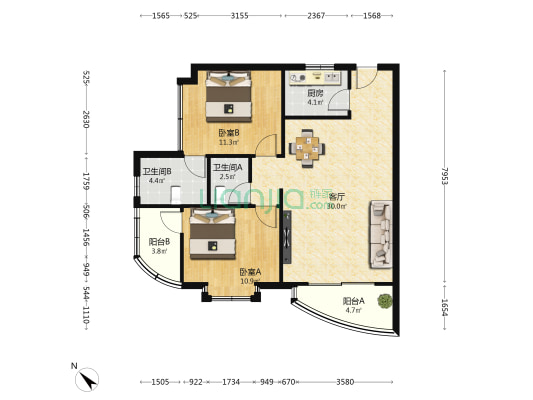 三永凤凰城 2室1厅2卫 88平方