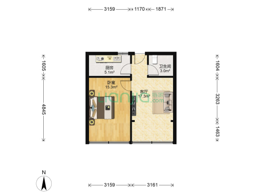 近江家园四园 1室1厅1卫 46平方