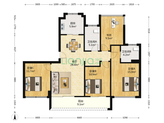 融创苏州壹号院西区 4室1厅2卫 142平方