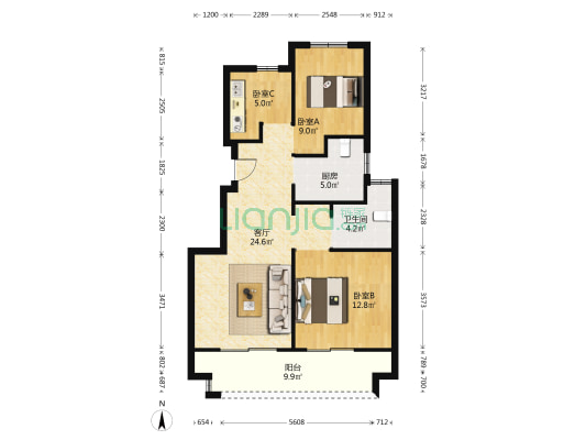 中奥光年 3室1厅1卫 86平方