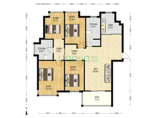 锦绣华庭 4室1厅2卫 141平方