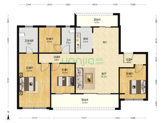 绿城龙语海棠 4室1厅2卫 157平方