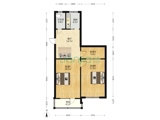 西缉虎营12号 3室1厅1卫 83平方