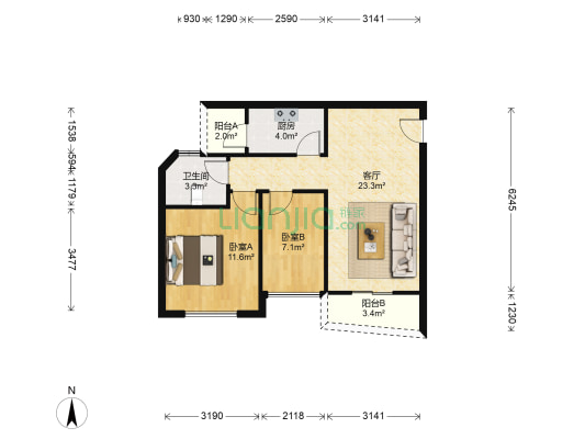 安娜花园 2室1厅1卫 72平方