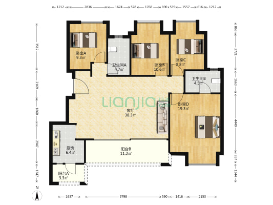 龙湖两江郦湾一期蓝屿 4室1厅2卫 130平方