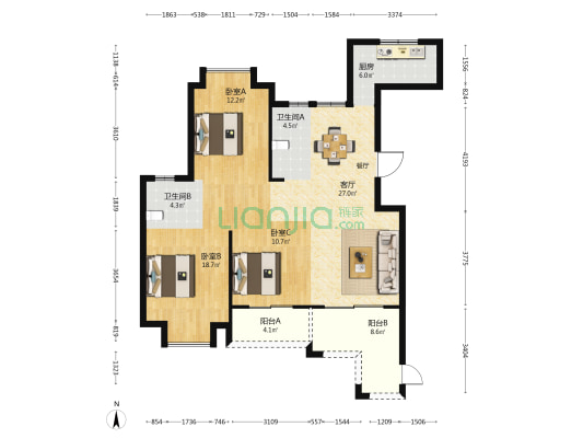 江滨观邸 3室1厅2卫 123平方