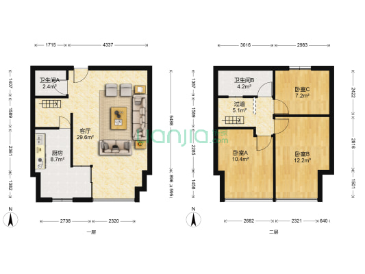 巴黎国际广场 3室1厅2卫 58平方
