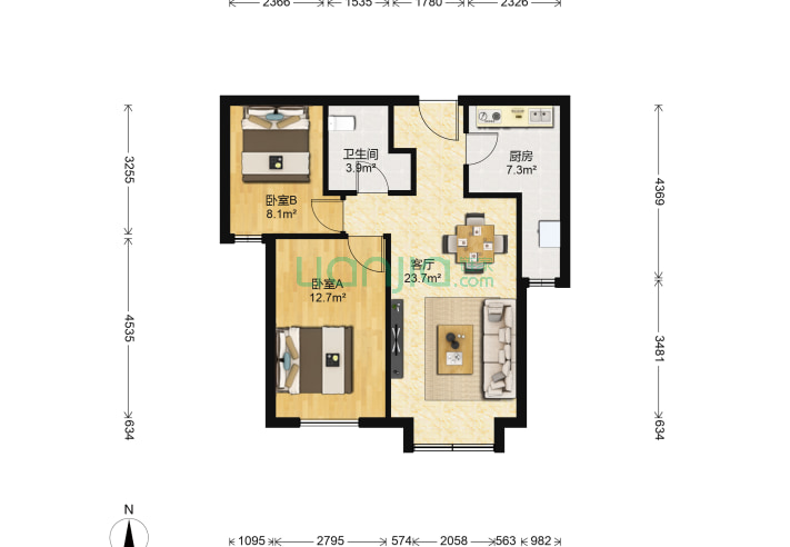 中国铁建通瑞嘉苑2室1厅1卫8125㎡