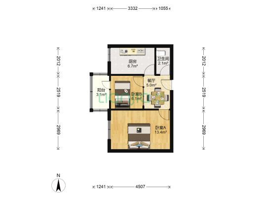 一毛厂家属院（敦煌路东） 2室1厅1卫 38平方
