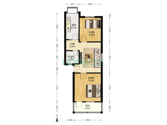 西北组团小区 2室1厅1卫 62平方