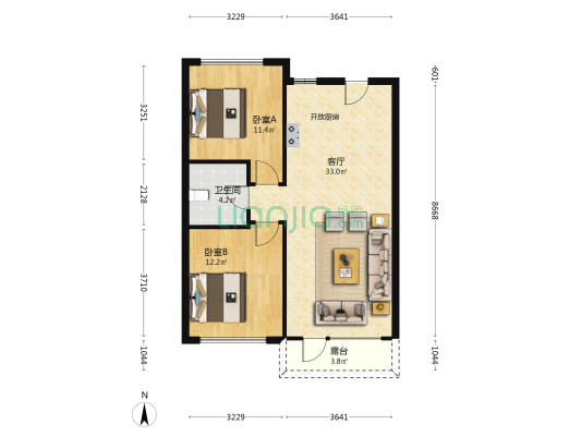 汇智东方悦 2室1厅1卫 91平方