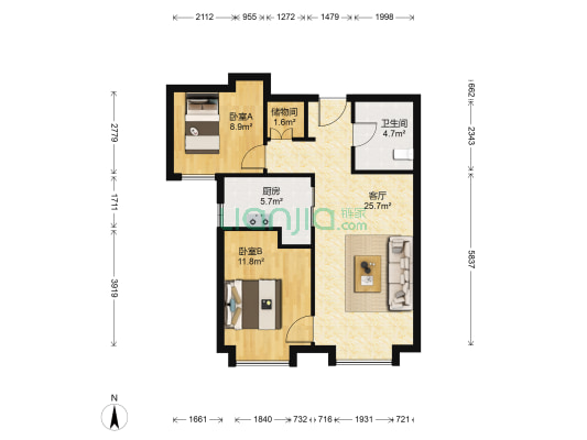 慕湖苑 2室1厅1卫 86平方
