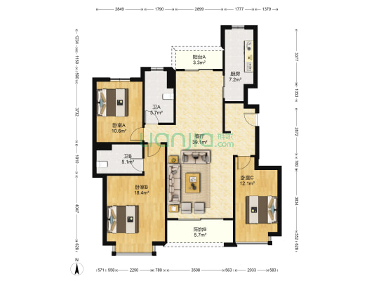 宁波恒大溪上桃花源 3室1厅2卫 125平方