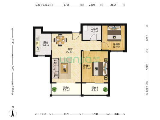 怡海苑 2室1厅1卫 95平方