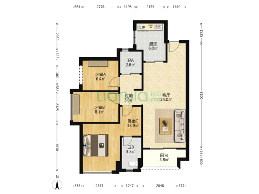 万科金域半岛 3室1厅2卫 87平方