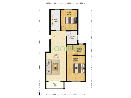 凯旋门  南北通透户型  房本满二 税低-户型图