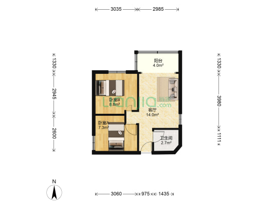 翠怡小区 2室1厅1卫 50平方