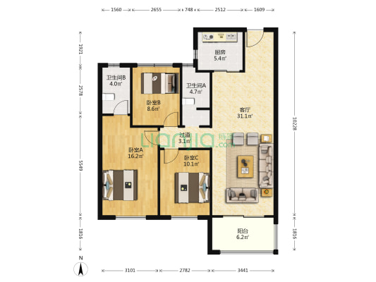 中海珑悦府 3室1厅2卫 114平方