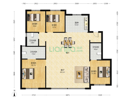 龙湖·景粼玖序 4室1厅3卫 167平方