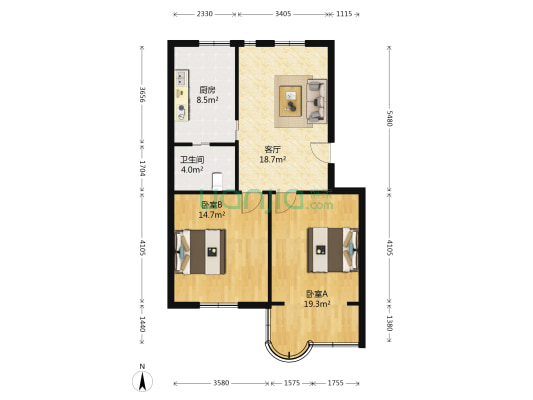 开元路小区 2室1厅1卫 77平方